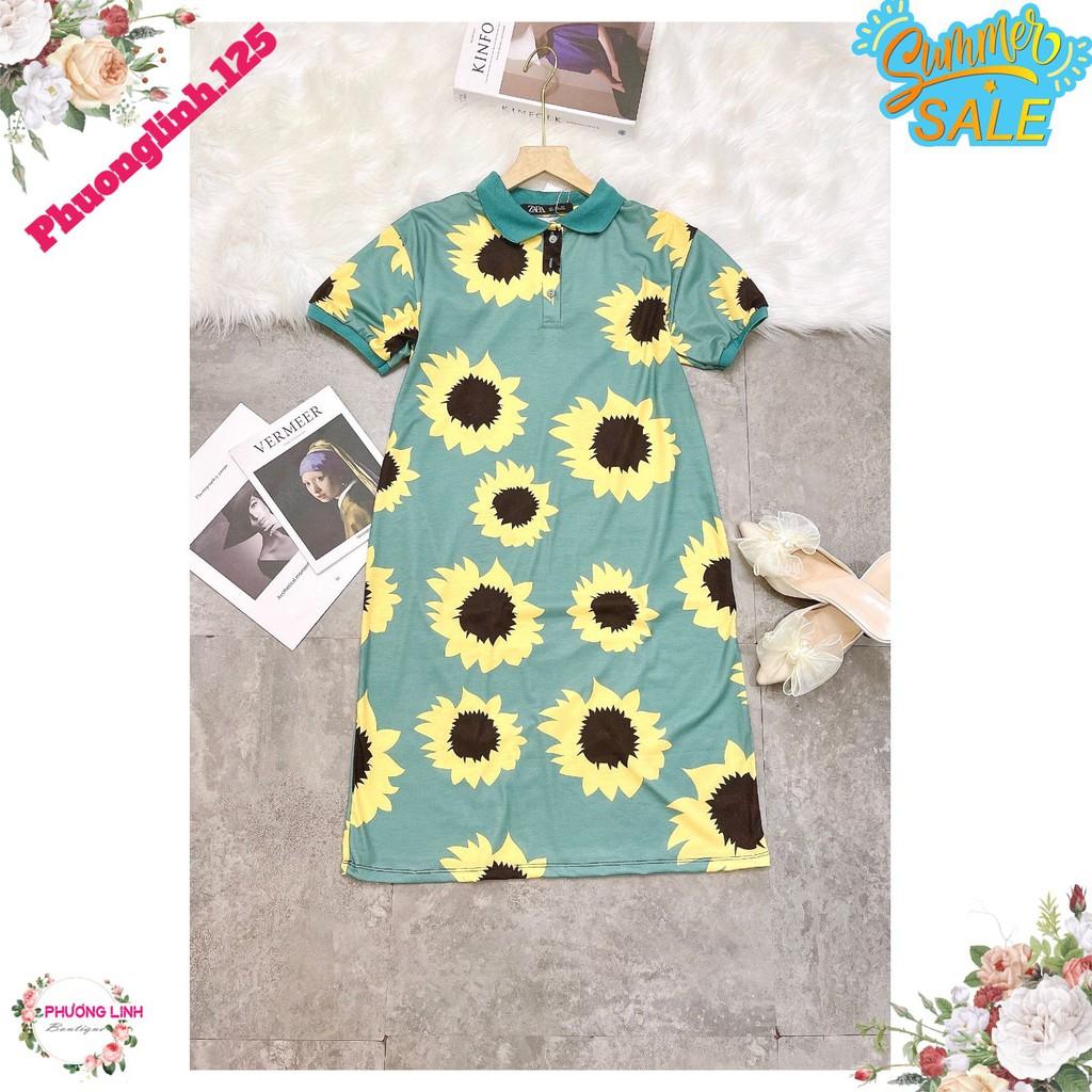 VÁY POLO XANH HOA HƯỚNG DƯƠNG