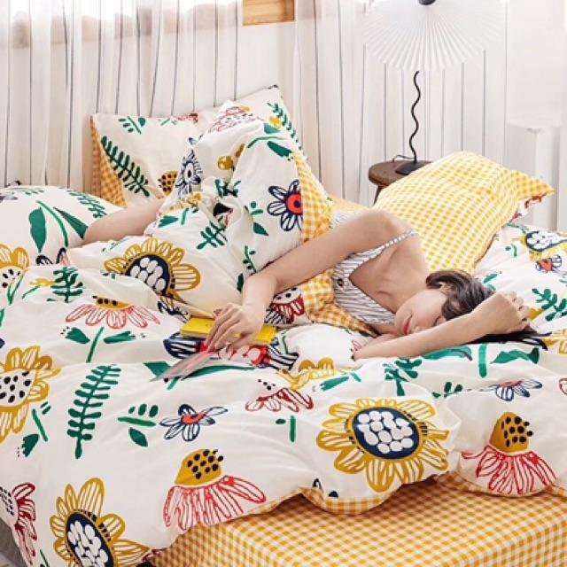 Set Cotton Living Hàng Nhập Khẩu Cao Cấp 4 Món Trong BST hello Summer Mẫu Hoa Vàng