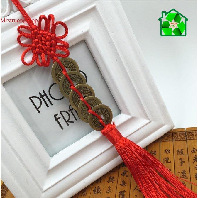 Combo dây thắt nơ 5 đồng xu trang trí,treo xe hàng thủ công mỹ nghệ