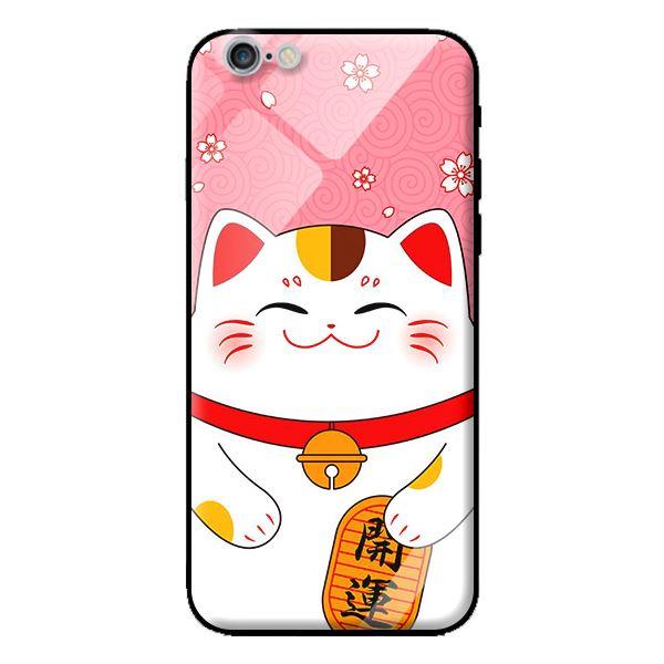 Ốp kính cường lực cho iPhone 6 Mèo Nền Hồng - Hàng chính hãng