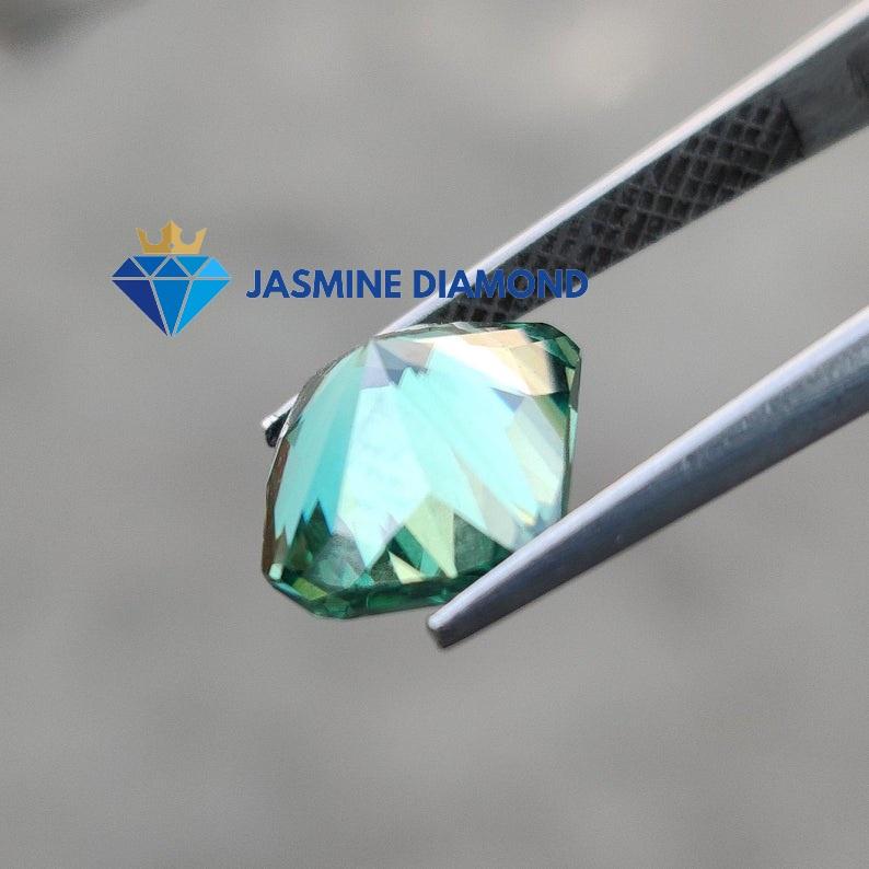 Kim cương nhân tạo Mỹ Moissanite giác cắt Radiant màu xanh lá