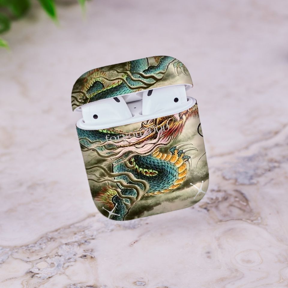 Miếng dán skin chống bẩn cho tai nghe AirPods in hình Rồng Dragon - dra027 (bản không dây 1 và 2)