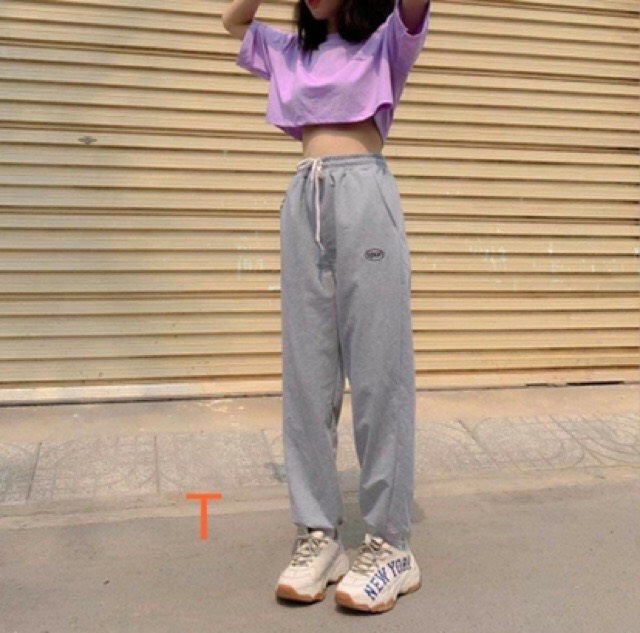 Quần jogger nữ ống rộng unisex 35_65kh bo gấu chất thun da cá hàng đẹp