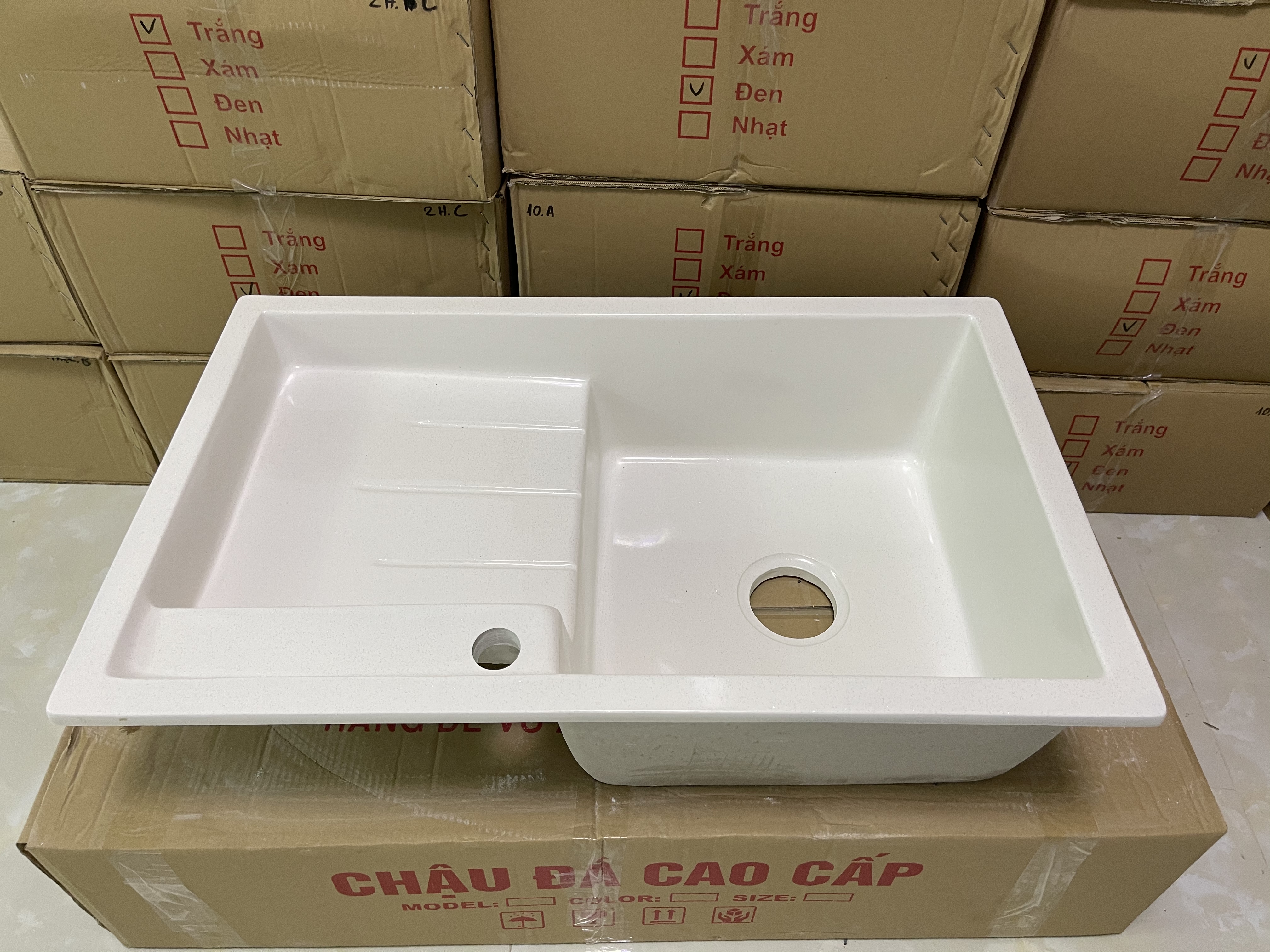 Chậu rửa chén đá nhân tạo màu trắng KT 78*48*20