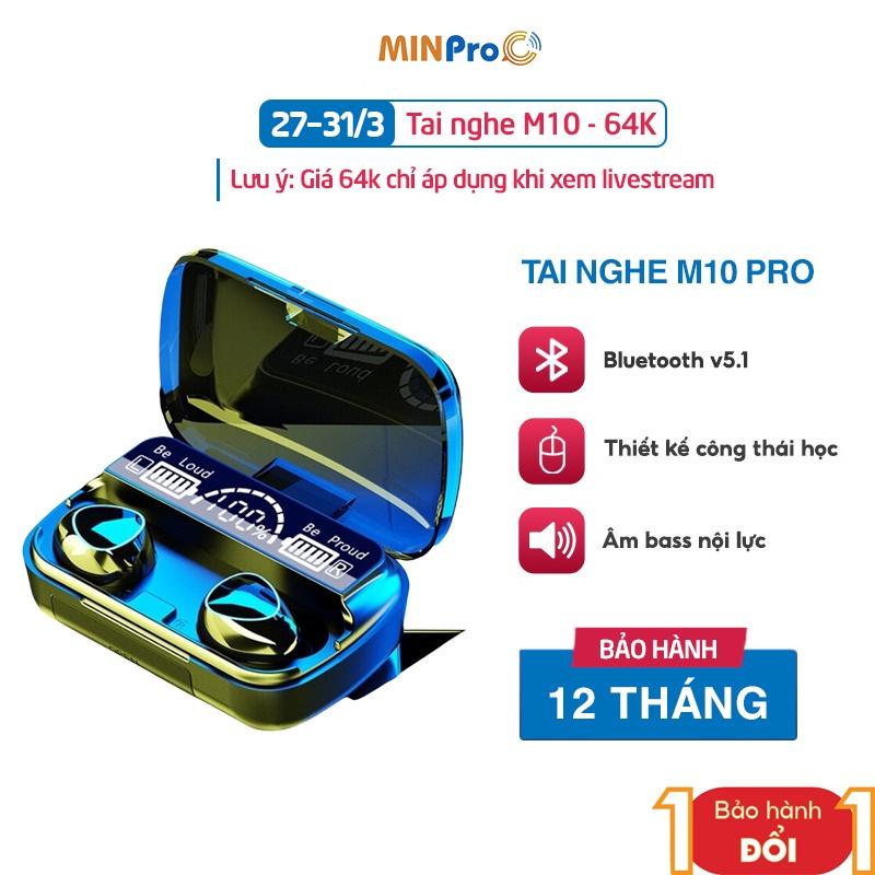 Tai Nghe Bluetooth M10 Pro Phiên Bản Nâng Cấp Pin Trâu, Nút Cảm Ứng Tự Động Kết Nối, Chống Nước, Chống Ồn - MINPRO