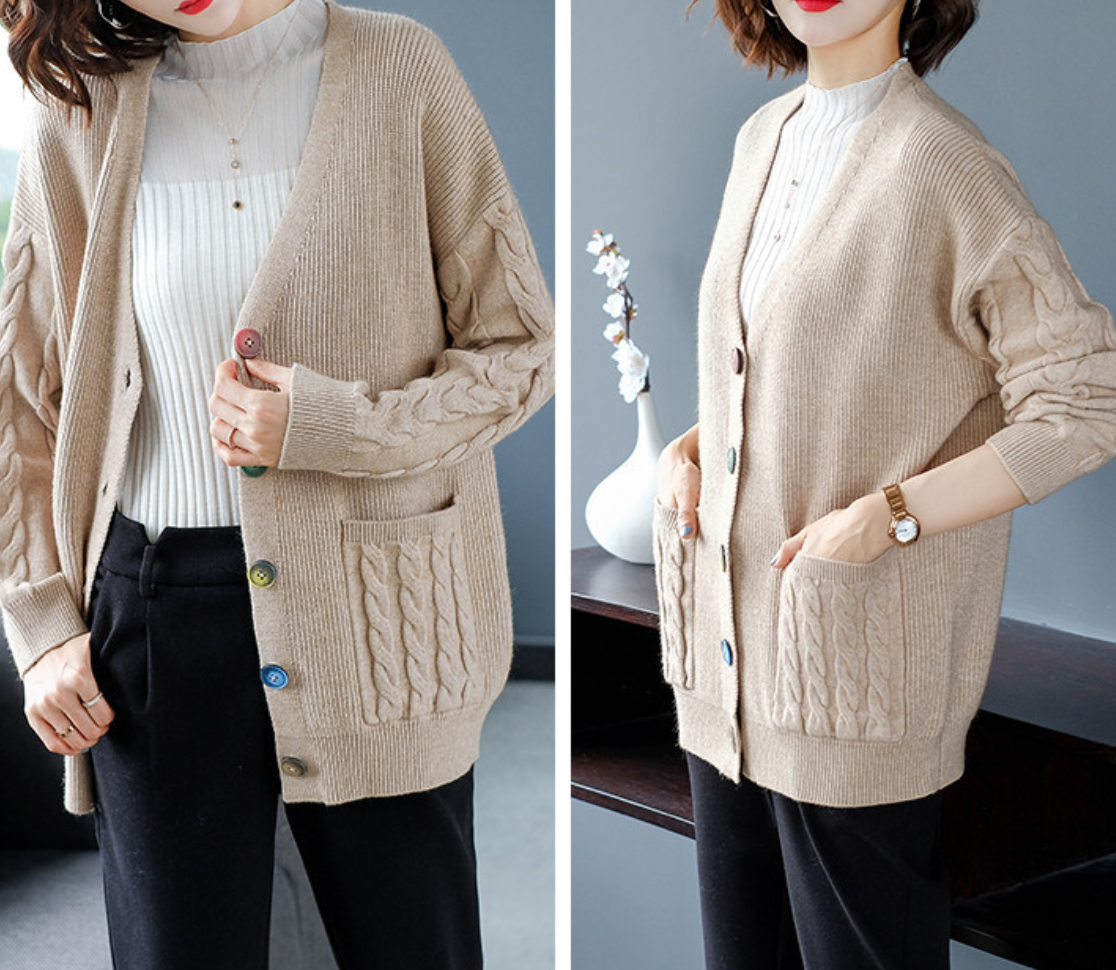 Hình ảnh Áo Khoác Cardigan Nữ Cổ V Phong Cách Thu Đông Hàn Quốc ALN043 MayHomes Chất Liệu Len