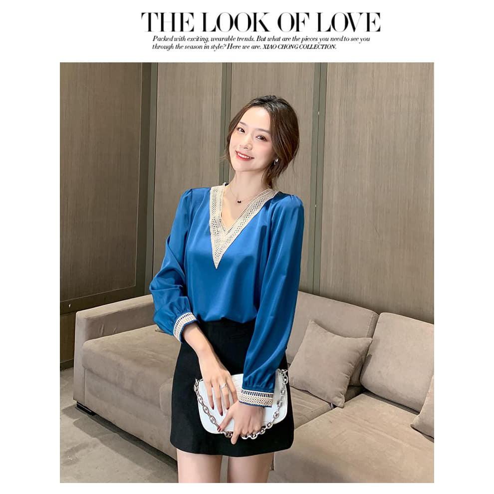 ÁO KIỂU NỮ TAY DÀI PHỐI REN Công sở, du lịch, Event, đi chơi, đi tiệc, dạo phố... - SA015