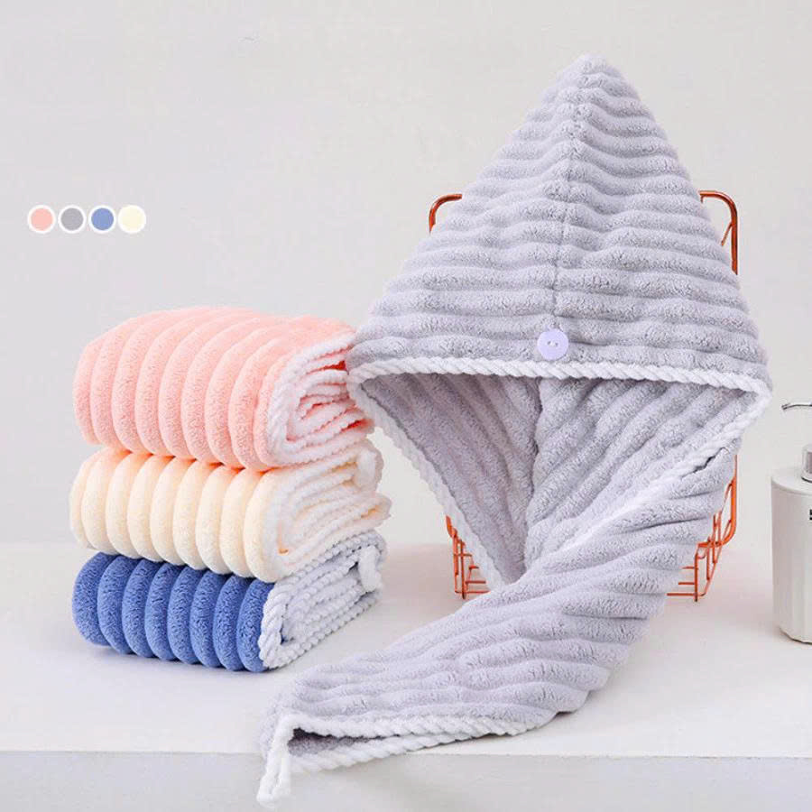 Khăn Quấn Lau Khô Tóc Nhanh – Thiết Kế Nút Cố Định, Gọn Nhẹ, Thời Trang