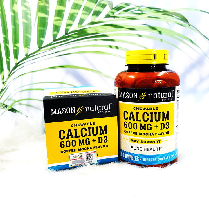 Viên nhai bổ sung canxi và vitamin D3 Mason Natural Chewable Calcium 600MG + D3 vị cafe mocha