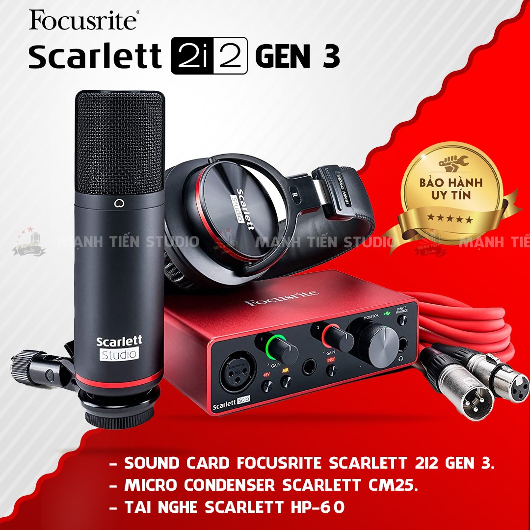 Focusrite Scarlett 2i2 Studio (Gen 3) - Combo thu âm dành cho phòng thu chuyên nghiệp - Cải thiện âm thanh đầu vào cho hiệu suất âm thanh tối đa - Hàng chính hãng