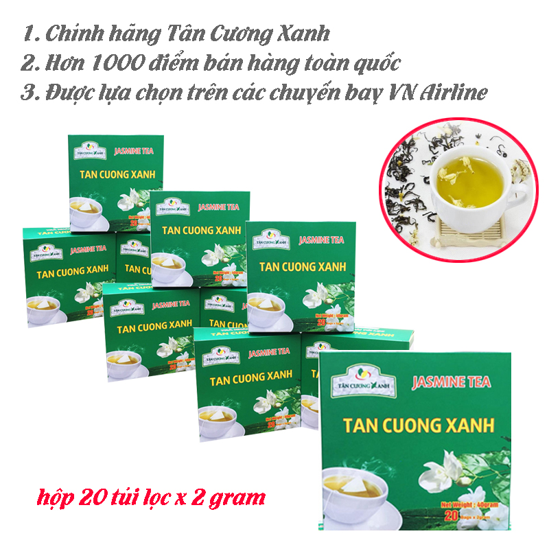 Combo 10 hộp trà túi lọc ướp hoa nhài Tân Cương Xanh (20 gói x 2 gram)