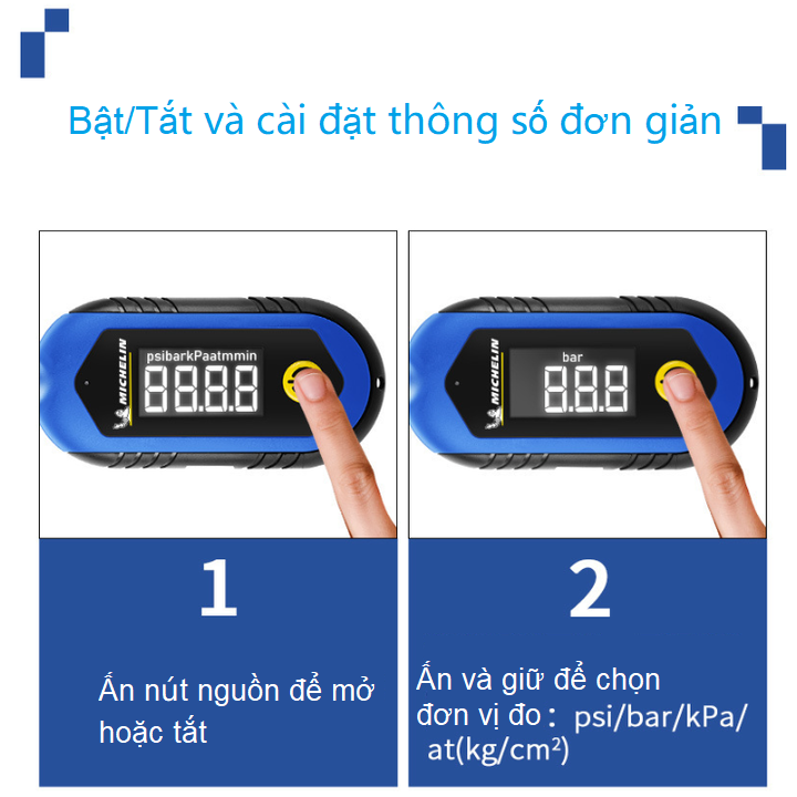 Đồng hồ đo áp suất lốp điện tử Michelin M2209, màn hình LCD 1 inch, đơn vị đo Psi, Kpa, Bar, At - Hàng Chính Hãng