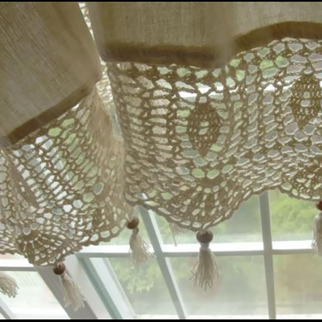 Country Hollow Crochet Window Curtain Blockout Drape Panel Tab Top