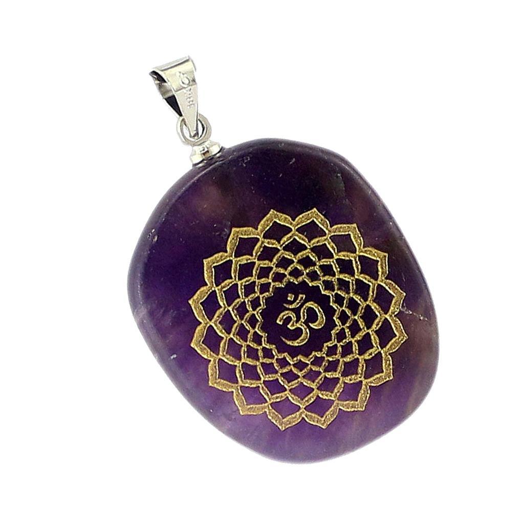 2pcs Engraved Lapis Lazuli Amethyst Reiki Natural Stone Necklace Pendants