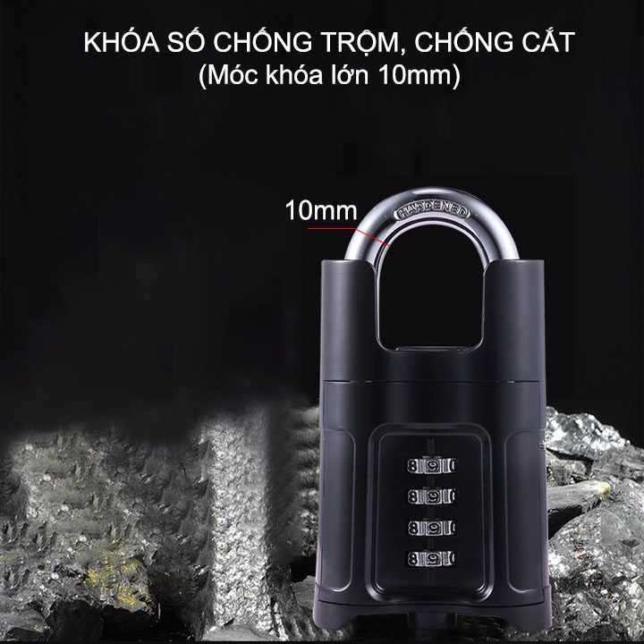 (Phụ kiện nội thất) Khóa số loại lớn D10mm chống cắt, chuyên dùng khóa cửa đi, cửa cổng với 4 mã số có thể thay đổi được