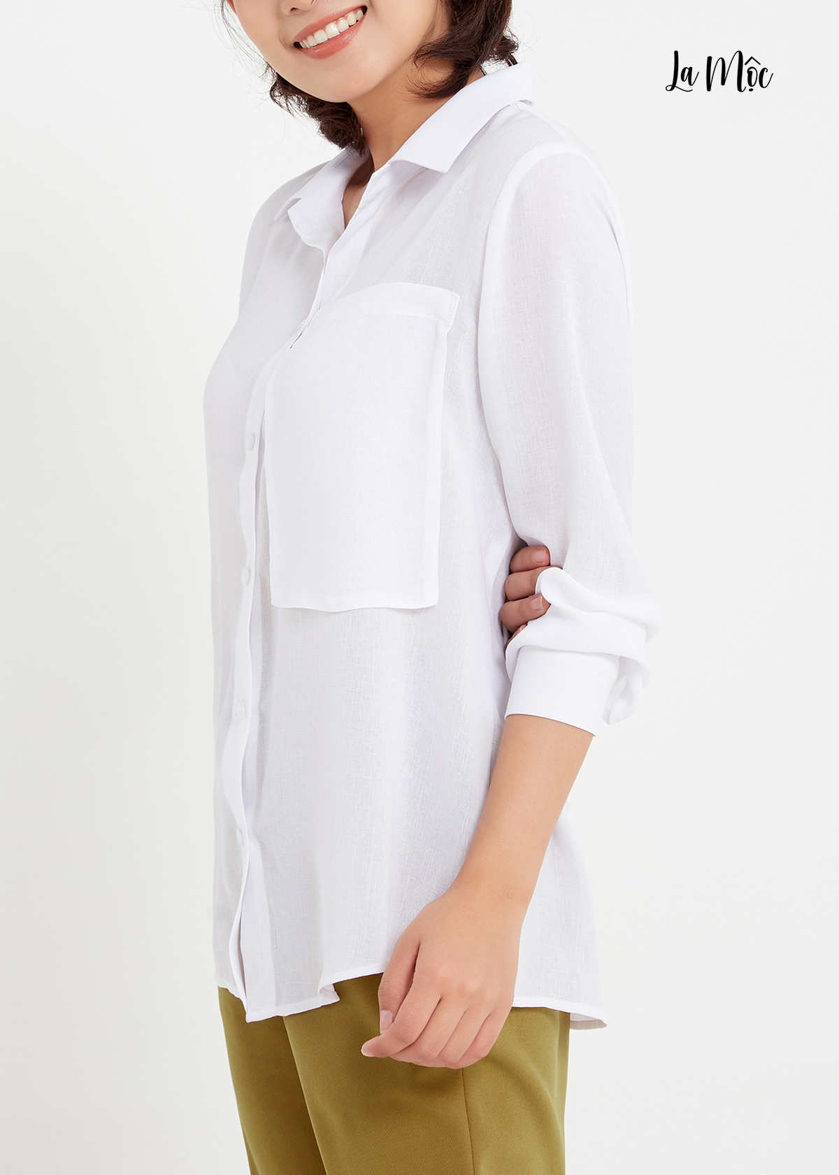 Áo sơ mi nữ cotton tay dài, có túi Maxivic, La Mộc - LM0122307