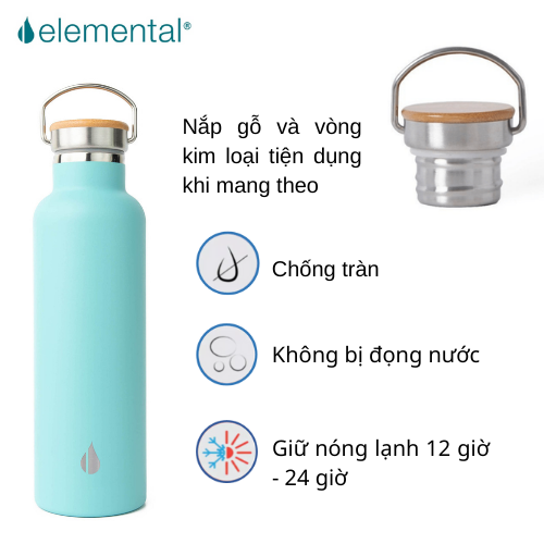 BÌNH GIỮ NHIỆT ELEMENTAL MÀU XANH LAM (750ML), BÌNH NHẬP KHẨU MỸ, ĐẠT CHUẨN FDA HOA KỲ, THÉP 304 KHÔNG GỈ, GIỮ NÓNG LẠNH