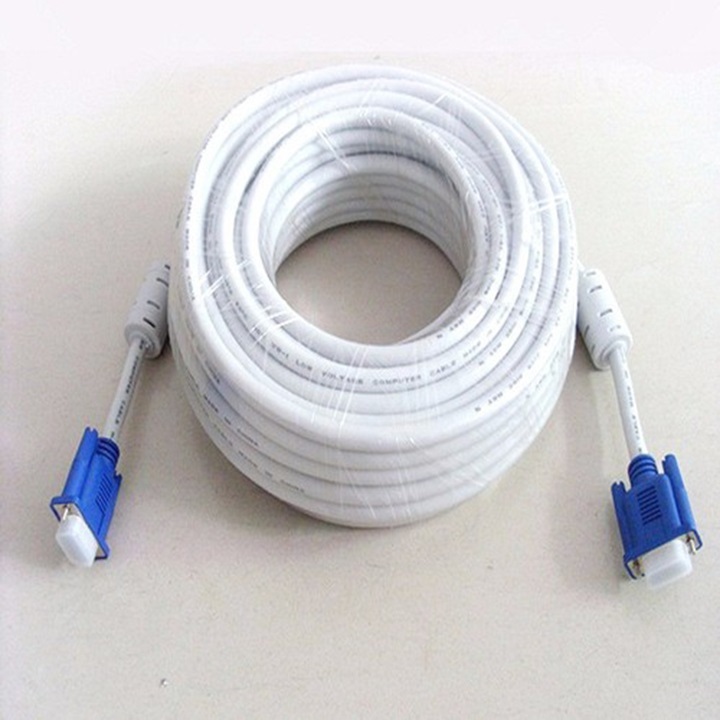 Cable tín hiệu VGA trắng 15 M (2 cục chống nhiễu)