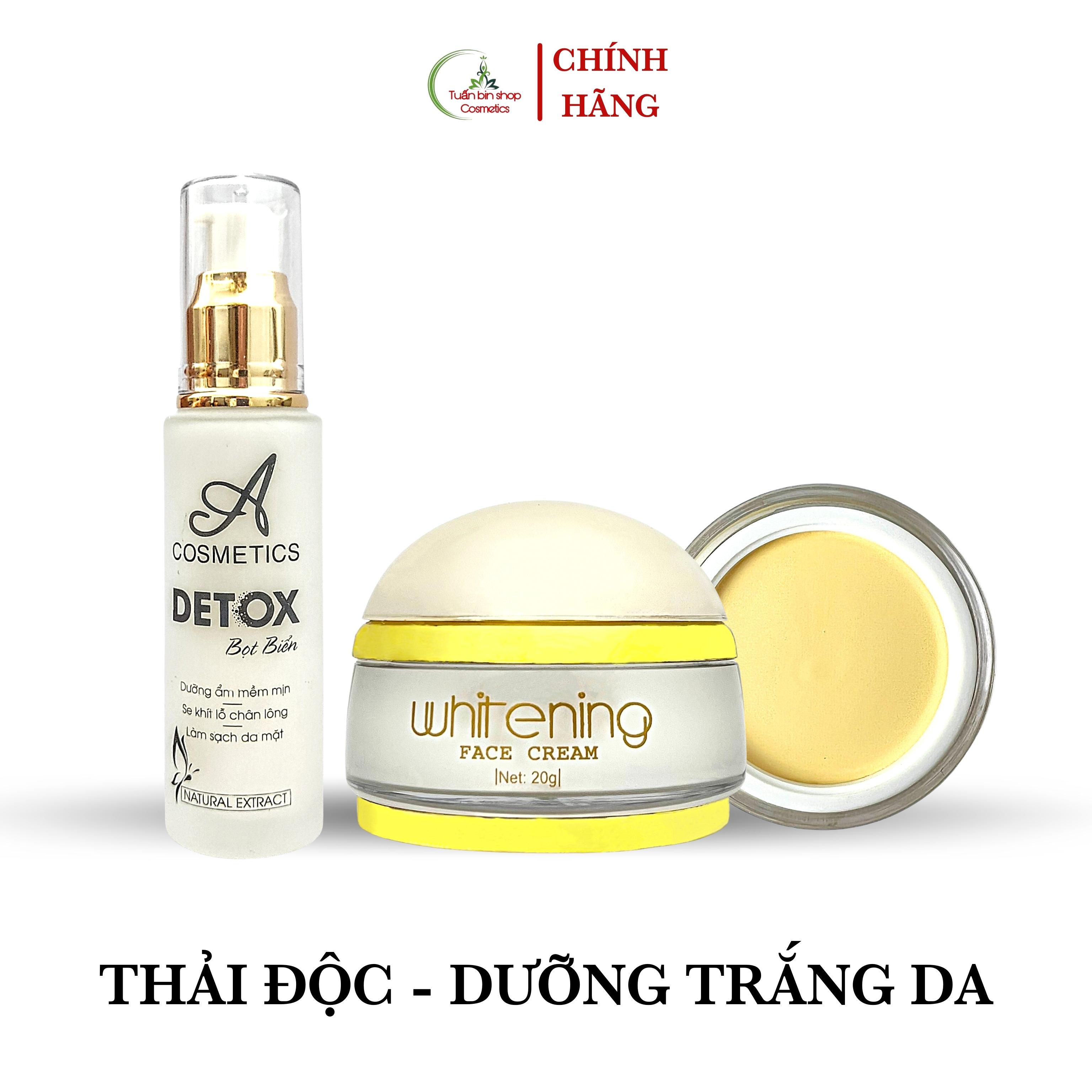 Combo dưỡng trắng da mặt, thải độc da, giảm mụn Acosmetics, kem face pháp, detox bọt biển 70g