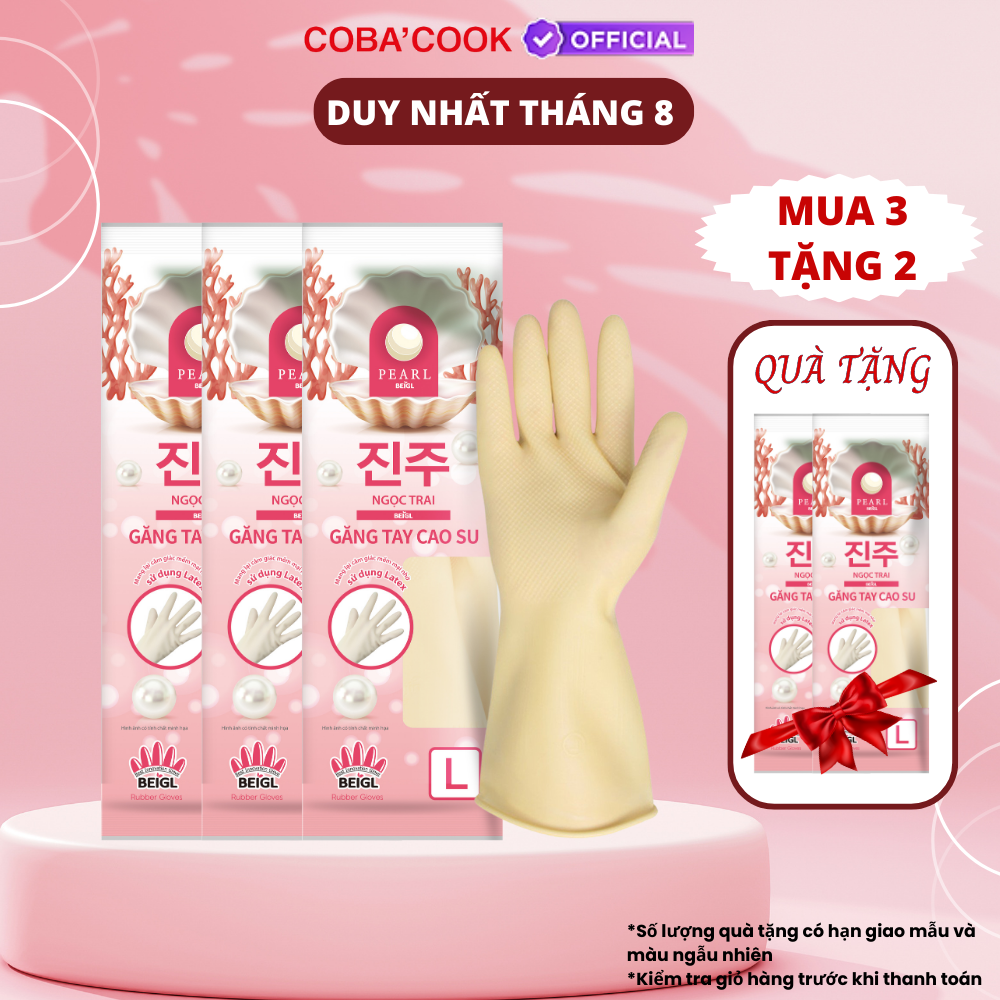 Mua 3 Tặng 2 Bộ 3 Đôi Găng Tay Cao Su Ngọc Trai Tay Lửng Size L