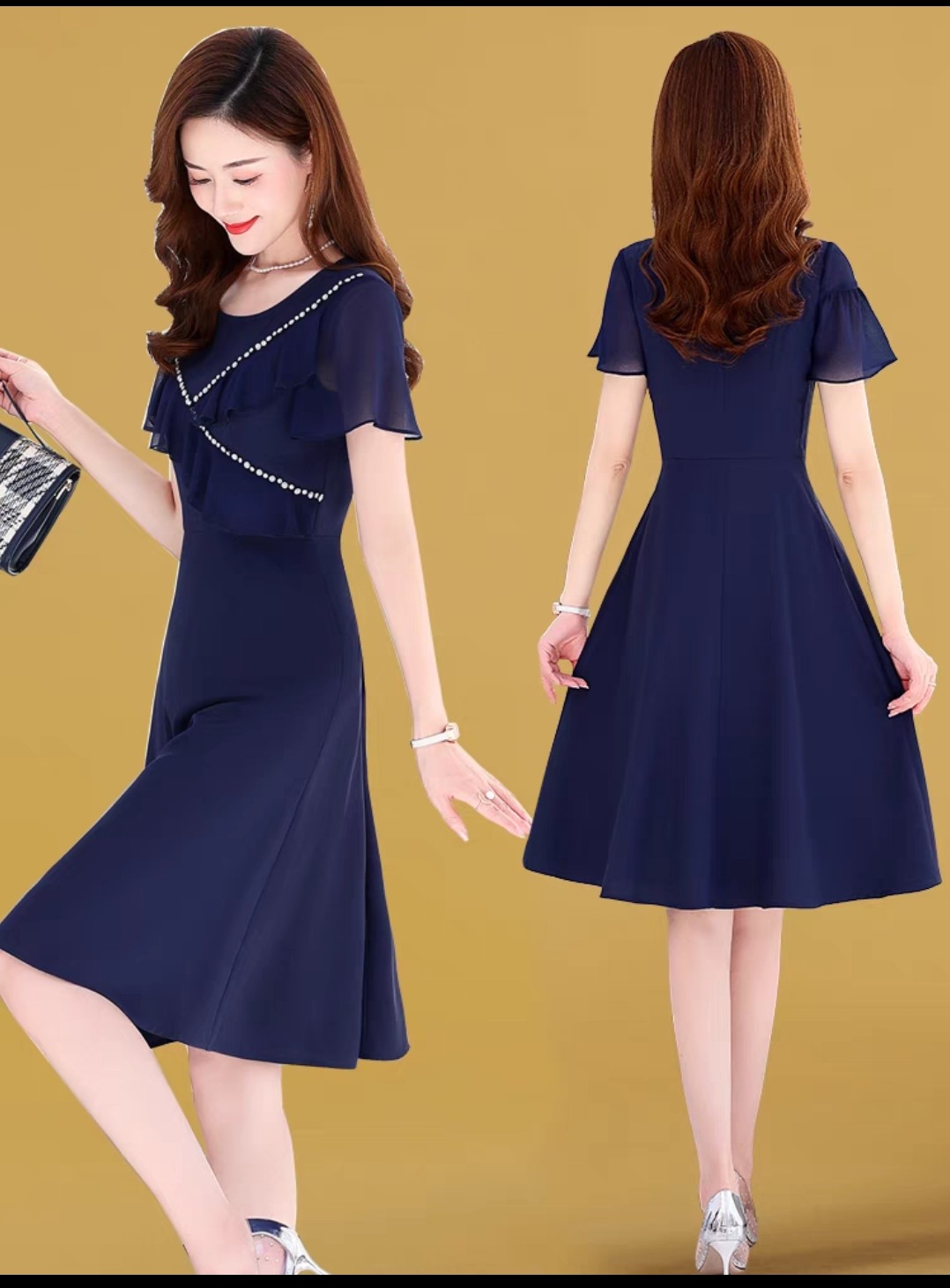 Đầm voan thiết kế cao cấp đính đá chéo, chuẩn dáng, đủ size từ 40-65kg
