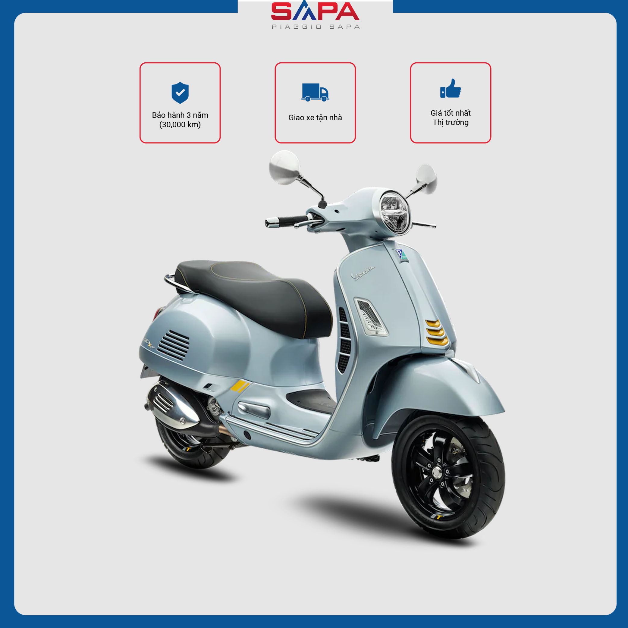 Xe Tay Ga Vespa GTS Super Tech 300 Màu Bạc Xanh Grey Delicato