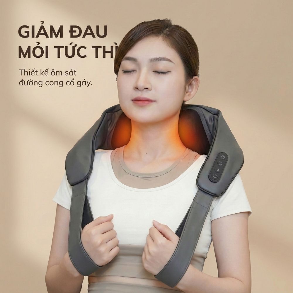 Máy massage cổ vay gáy 4D Kachi MK395 mô phỏng bàn tay người, chạy pin không dây tiện lợi - hàng chính hãng