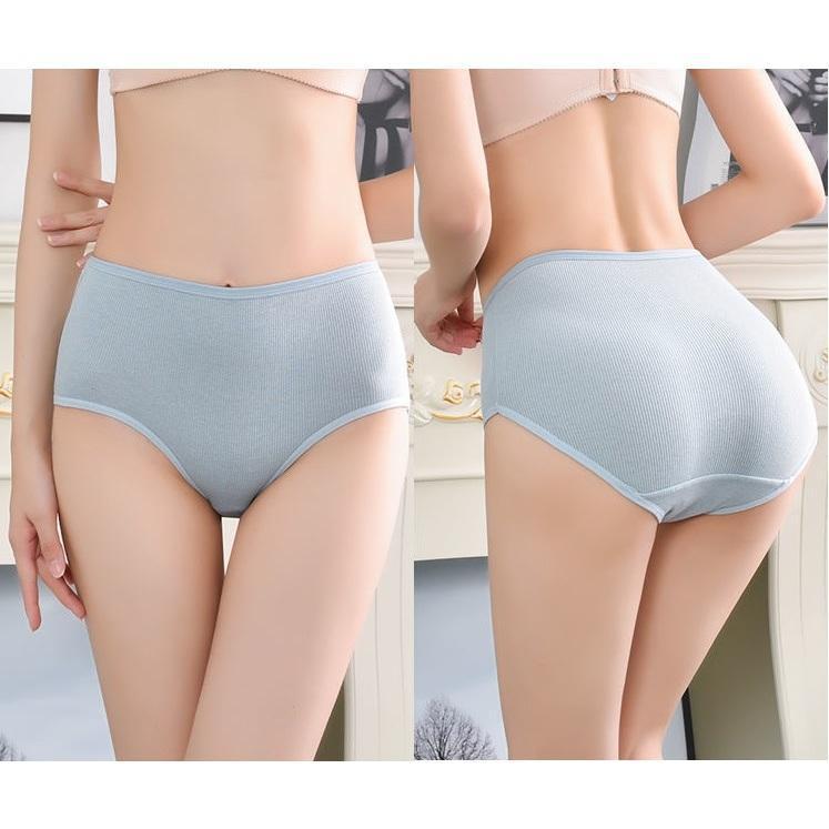 Quần lót nữ CẠP CAO cotton gân tăm, ôm dáng, mềm mịn thoáng Khí, thấm hút mồ hôi tốt, vải dày dặn Women Trắng - Da