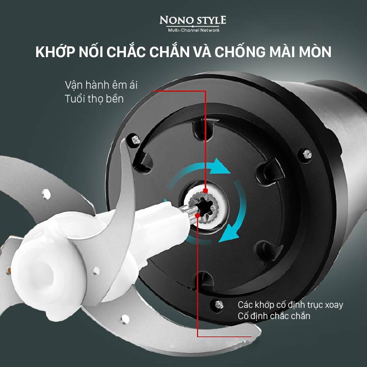 Máy xay thực phẩm đa năng Nonostyle - Dung tích lớn 3 lít, công suất 300W, cối thuỷ tinh cường lực - Hàng chính hãng