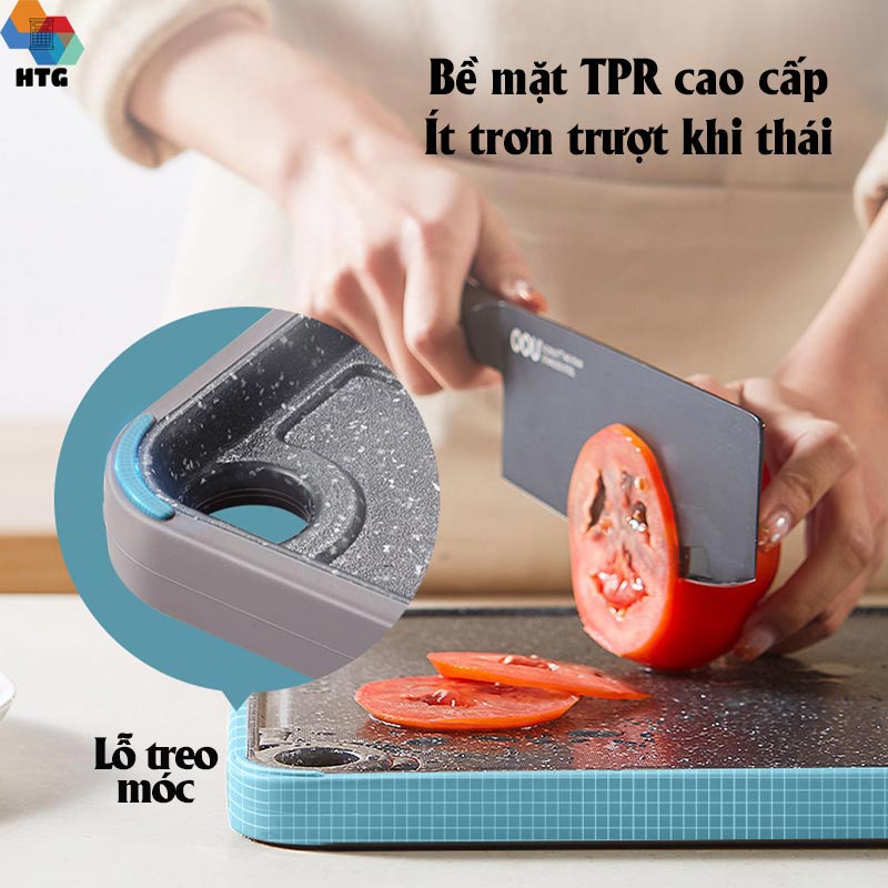 Thớt nhà bếp OOU 000031B kháng khuẩn, chống nấm mốc đa, rãnh thoát nước, mài dao, khổ lớn 40x28cm, hàng chính hãng