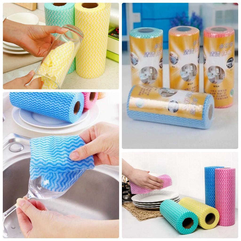 Cuộn 50 miếng khăn lau đa năng bằng vải không dệt