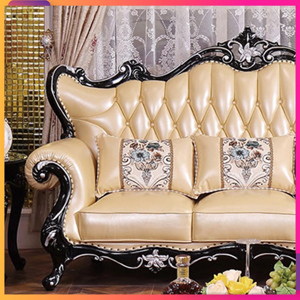 Sofa tân cổ điển hoàng gia cao cấp khung gỗ thịt phủ bóng bọc da bò Italy – sang trọng và đẳng cấp