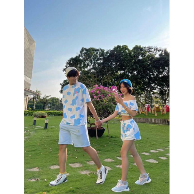 Đồ bộ bò sữa 3 màu trễ vai siêu cute