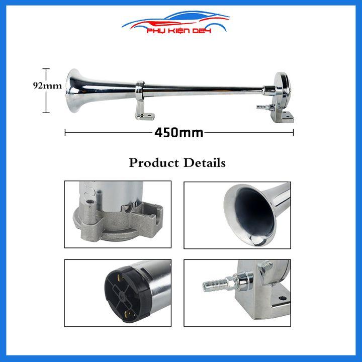 Còi sinh hơi ô tô 12V dài 45cm hợp kim mạ kẽm kèn đơn cường độ 150db