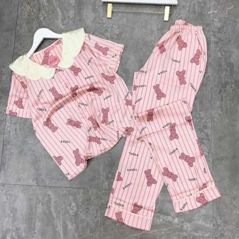 Đồ bộ pijama nữ lựa latin cổ sen tay cộc quần dài cao cấp