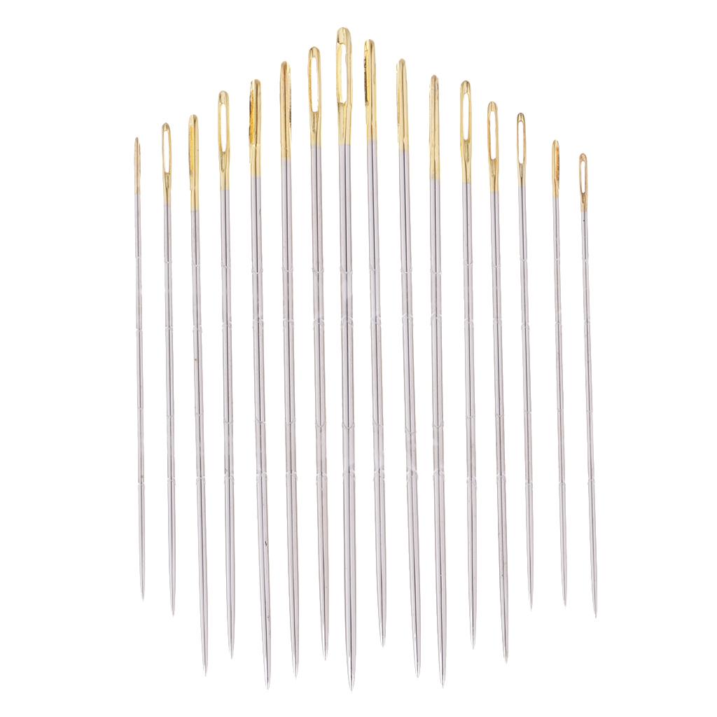 16Pcs/set Mixed Sizes Steel Hand Sewing Needles Embroidery Mending Gold Tail