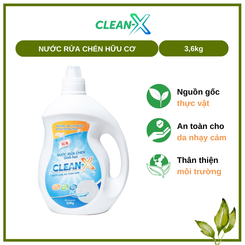 COMBO 2 Can 3,6KG - NƯỚC RỬA CHÉN BÁT SINH HỌC CLEANX 3.6kg