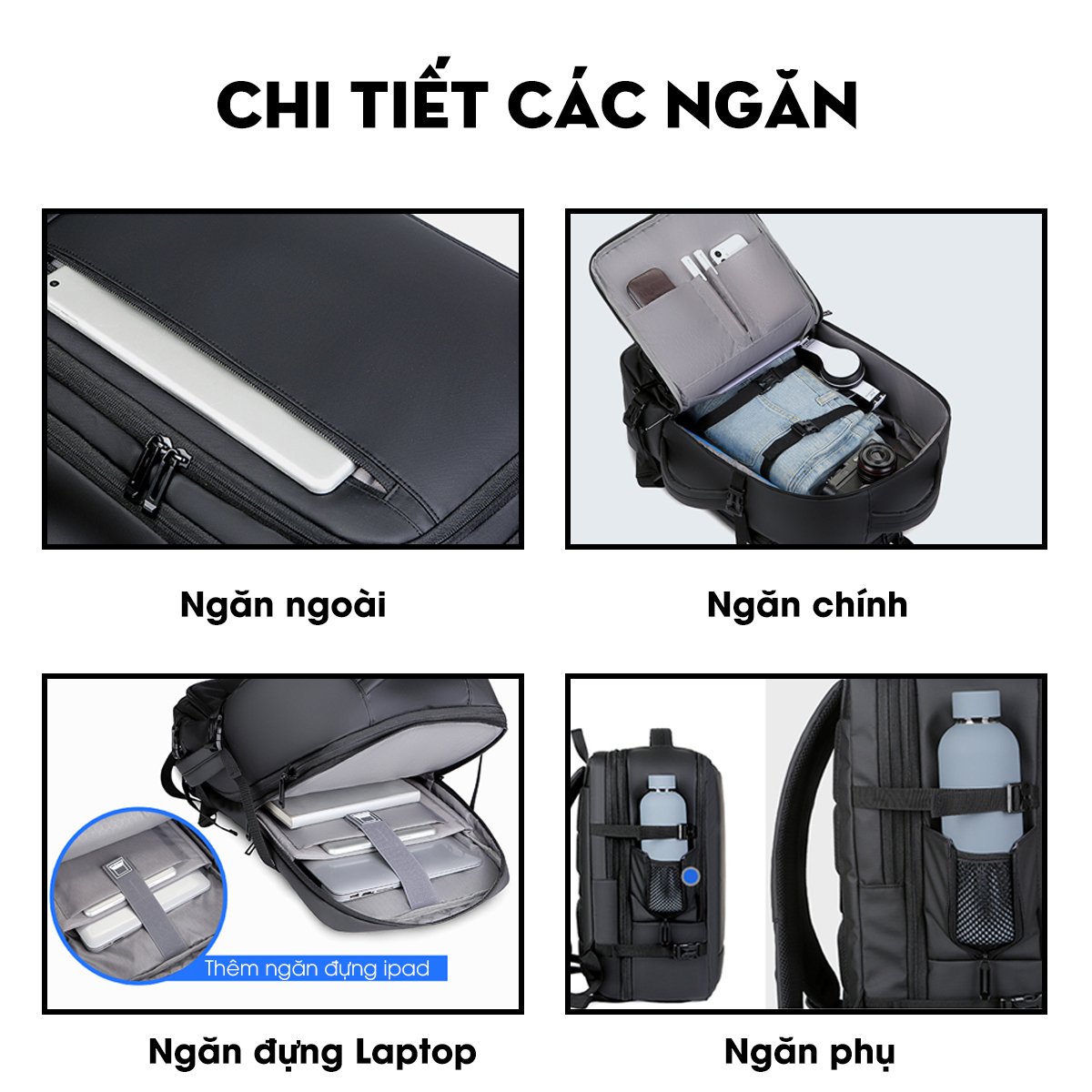 Balo Laptop cỡ lớn, chống nước, nhiều ngăn, cáp sạc USB bên ngoài, thiết kế thời trang, dành cho công sở, du lịch