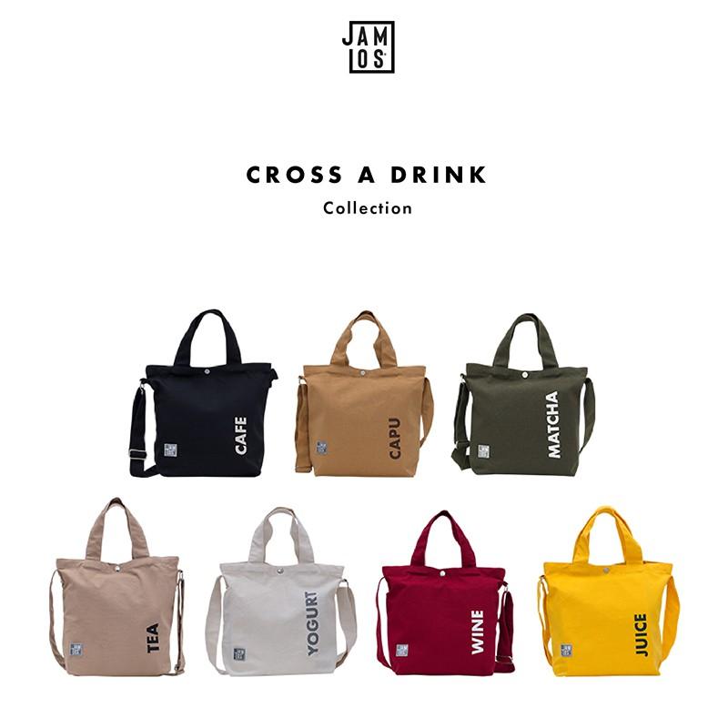 Túi đeo chéo vải canvas in chữ Cross A Drink JAMLOS