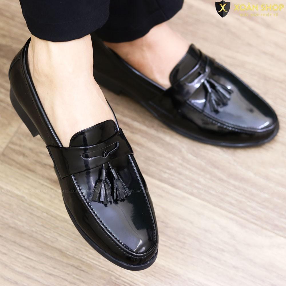 Giày lười nam giá rẻ - - Giày da nam - Đế cao su - Mã TM03 màu đen chuông bóng.