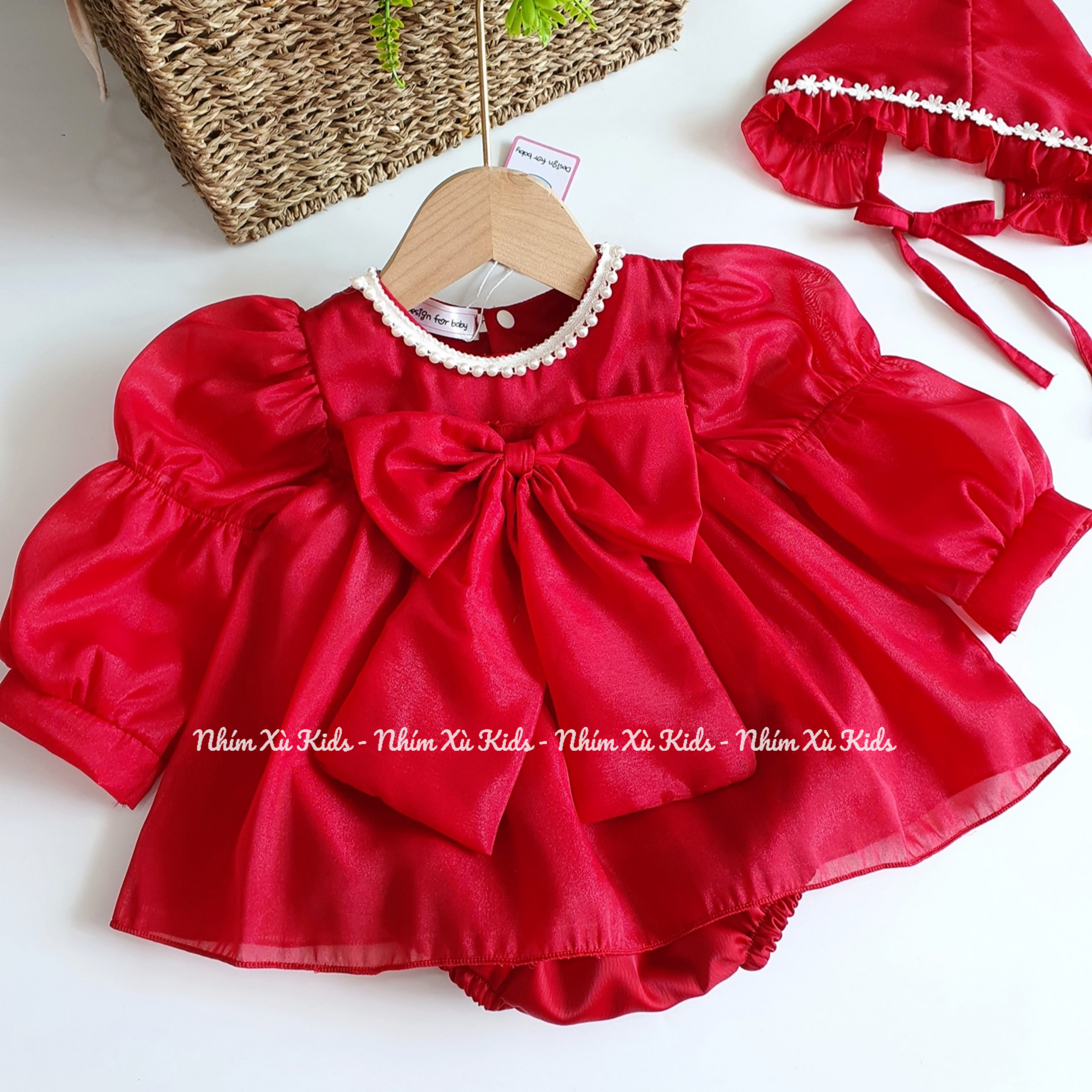 Body Váy Tơ Đỏ Bé Gái 3 Đến 12kg Chất Tơ Hàn Ánh Nhũ [B050