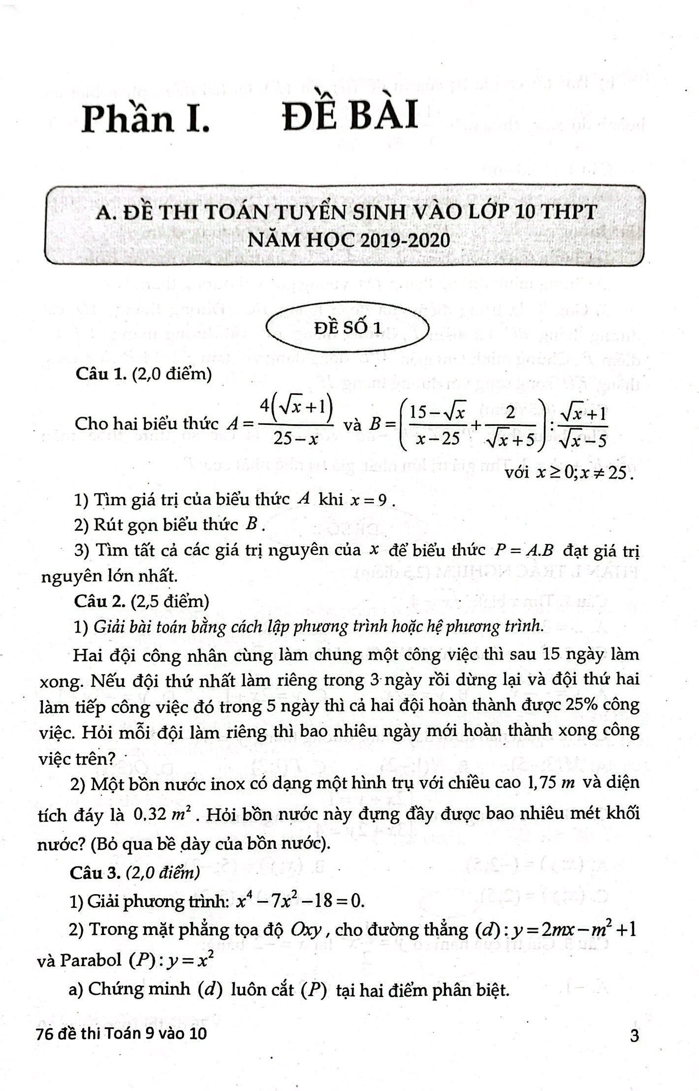 76 Đề Thi Toán 9 Vào Lớp 10 (Đại Trà, Không Chuyên)