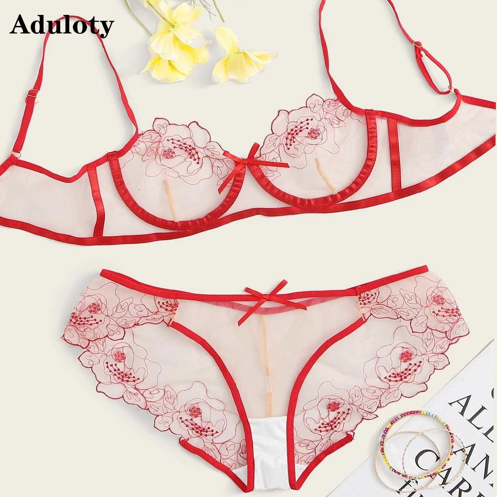 Áo Ngực Sexy Bộ Thêu Hoa Quan Điểm Ren Lưới Quá Khổ Bộ Đồ Lót Nữ Bralette Trong Suốt Áo Ngực Quần Bộ