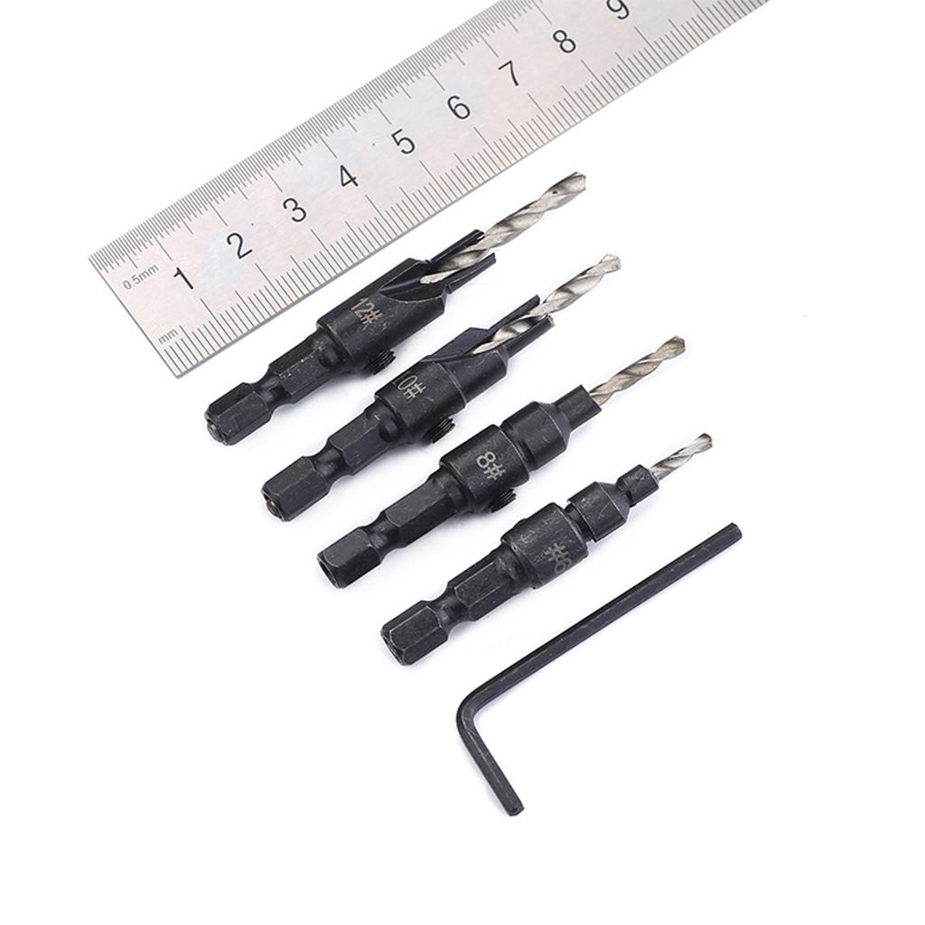 4Pcs Titanium Coated Countersunk Drill Bit Set Hexagonal Shank Woodworking
