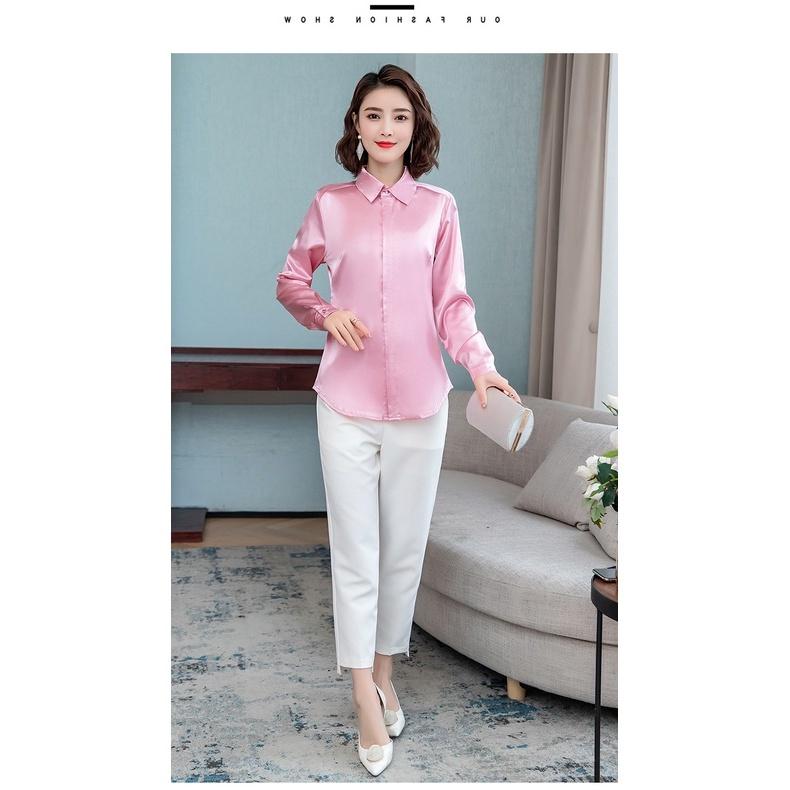 Áo Sơ Mi Nữ Công Sở Màu Hồng Cổ Đức CHIPY Kiểu Hàn Quốc Vintage Ulzzang Form Rộng Dài Tay Đẹp Chất Lụa Cao Cấp A2V