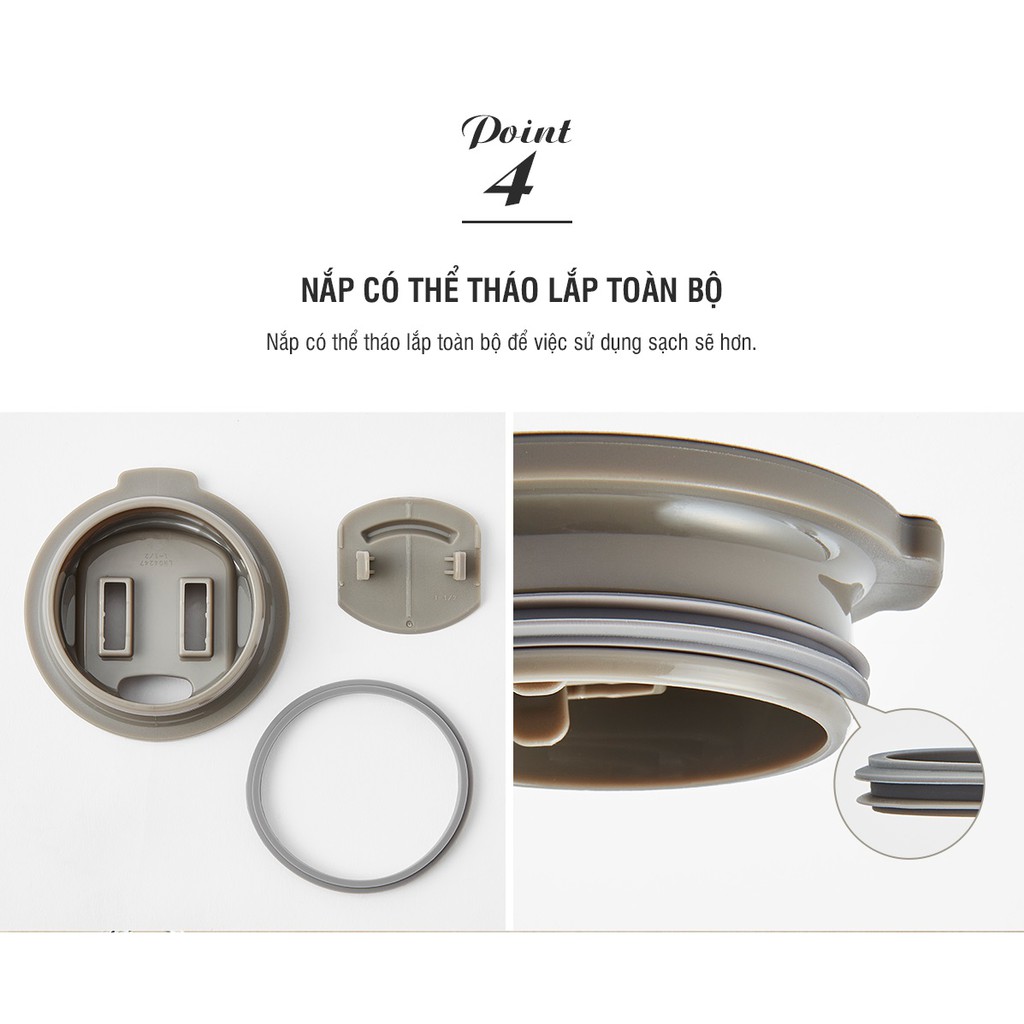 Ly Giữ Nhiệt Lock&Lock Có Tay Cầm Table Mug LHC4247 - Hàng Chính Hãng, Đóng Mở Nắp Bằng Một Tay - Tặng Kèm Cọ Rửa Ống Hút