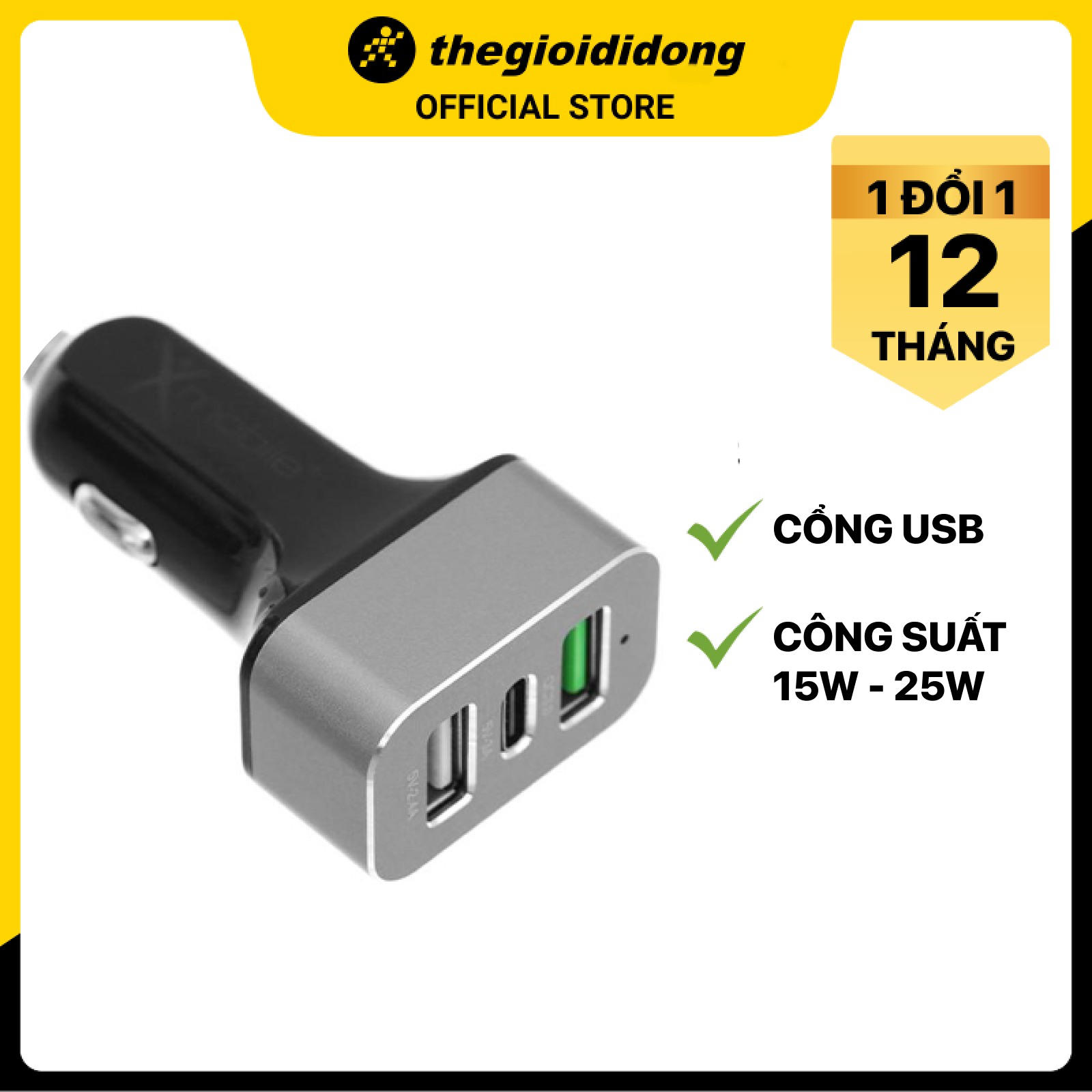 Sạc xe hơi 3 cổng Type C QC 3.0 18W Xmobile SN-155 Đen Xám - Hàng Chính Hãng