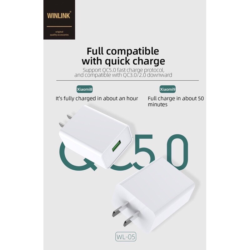 Bộ sạc nhanh Hàng chính hãng Winlink QC5.0-VOOC đuôi USB-Micro (Sạc 30p đầy 50% Pin)