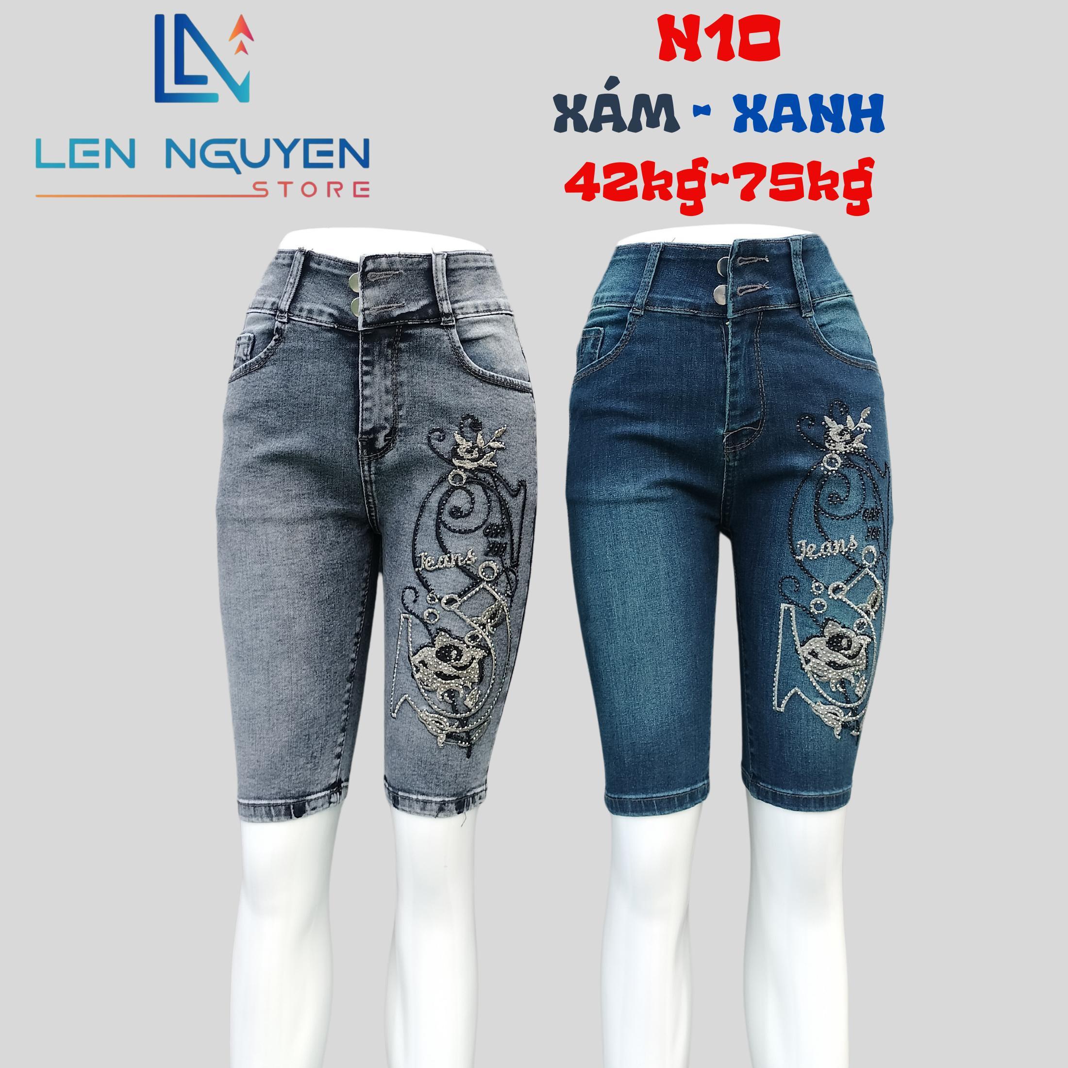 N10_Quần jean nữ, ngố 5 tất, lưng cao, quần bò nữ dáng ôm, quần rin nữ có big size, cho 42kg - 75kg - Xám