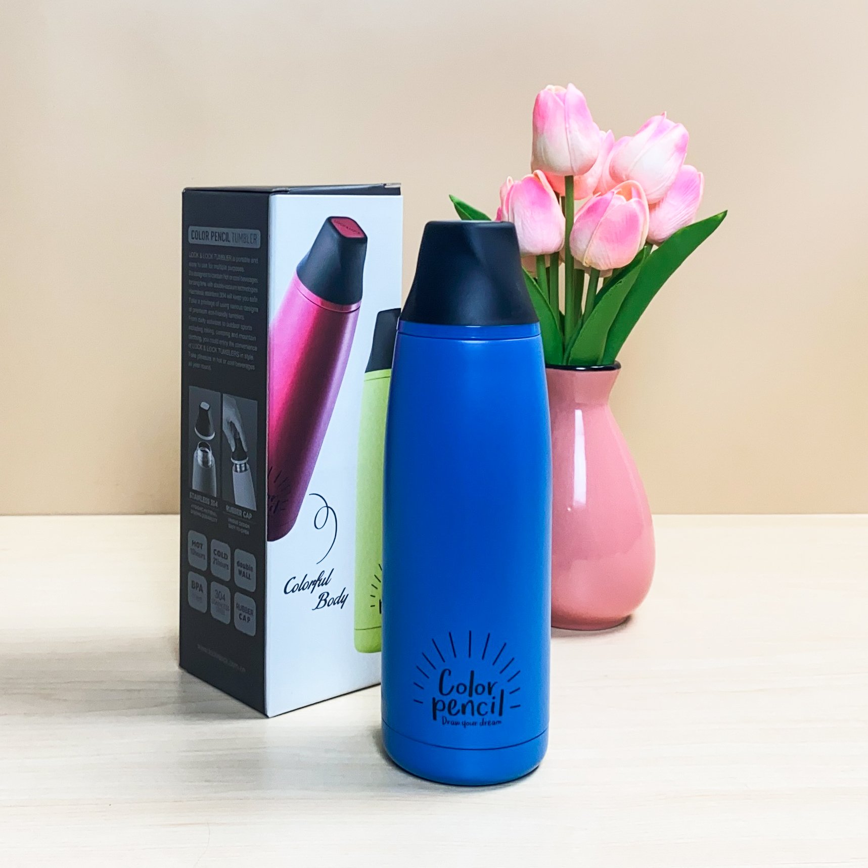 Bình giữ nhiệt kiểu dáng hình cây bút chì 450ml, bình nước giữ nhiệt văn phòng
